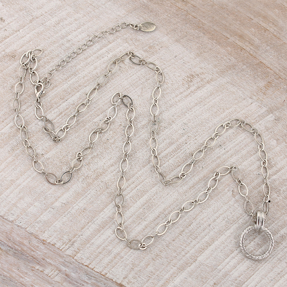 30” Silver Chain Necklace w/ Silver Circle