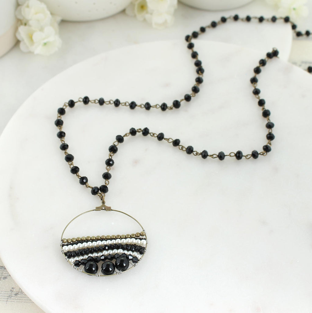 32” Black Crystal & Pearl Necklace