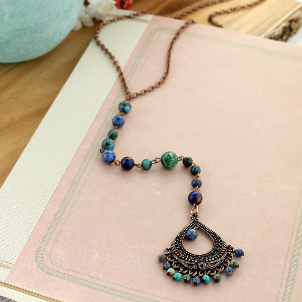 22” Stone Bead Y-Necklace w/ 6” Drop