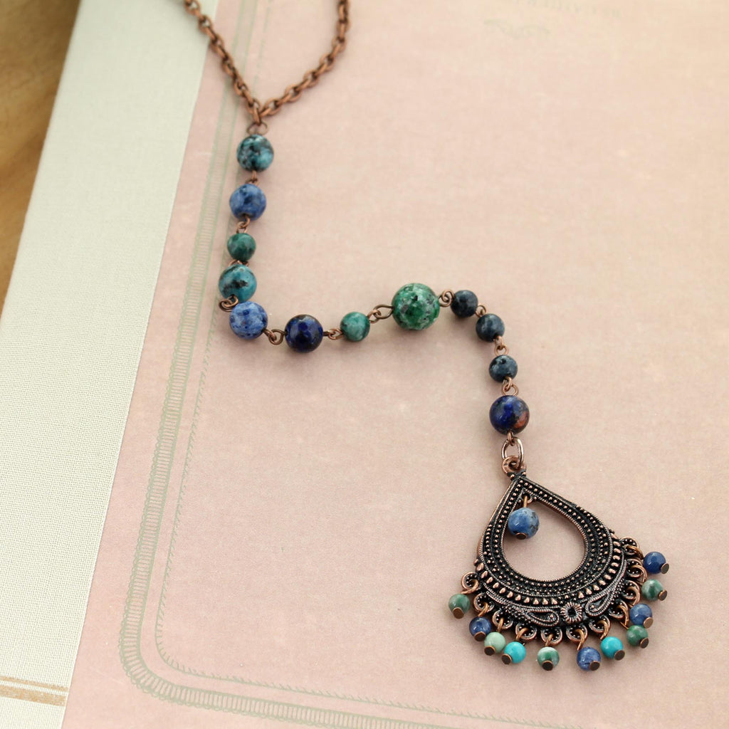 22” Stone Bead Y-Necklace w/ 6” Drop