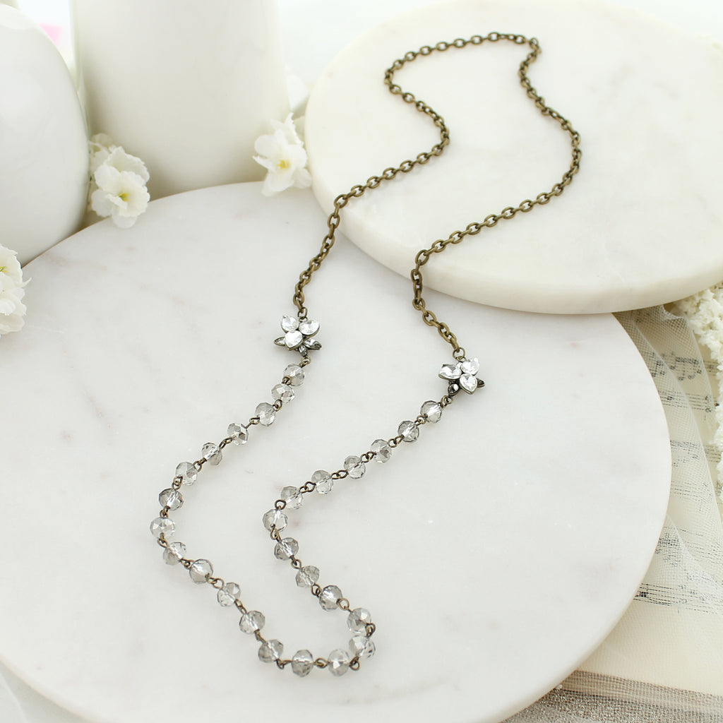 33” Vintage Crystal Flower Necklace