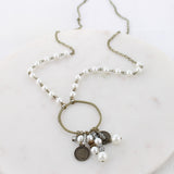 34” Vintage Coin & Pearl Loop Cluster Necklace