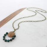 33" Green Stone Teardrop w/ Wood Disc Necklace