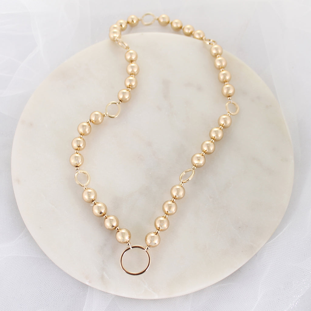 20" Gold Bead Stretch Necklace w/ Circle Links