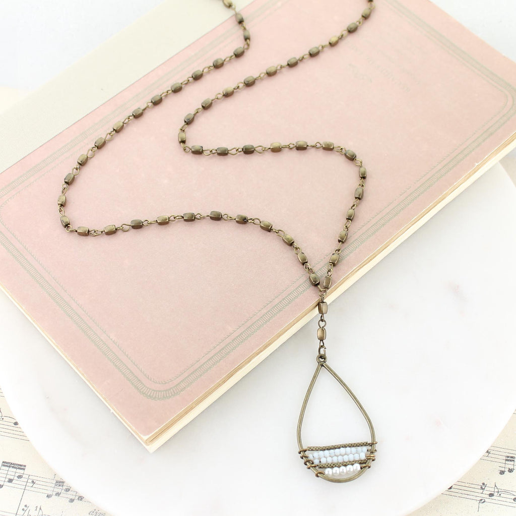 36” Vintage Teardrop Necklace w/ Seed Beads