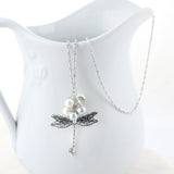 34" Silver & Pearl Dragonfly Key Necklace