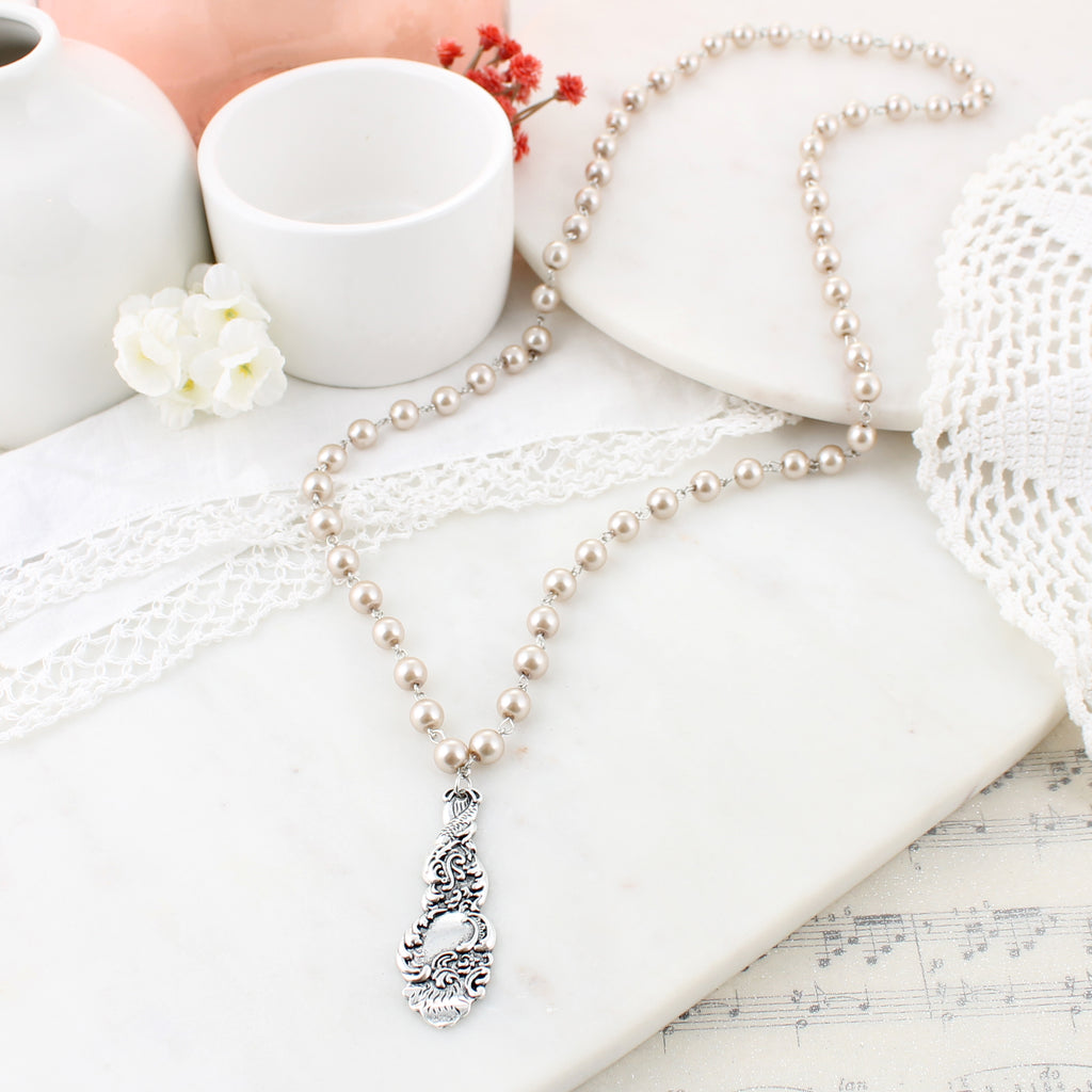 33" Antique Spoon & Pearl Necklace