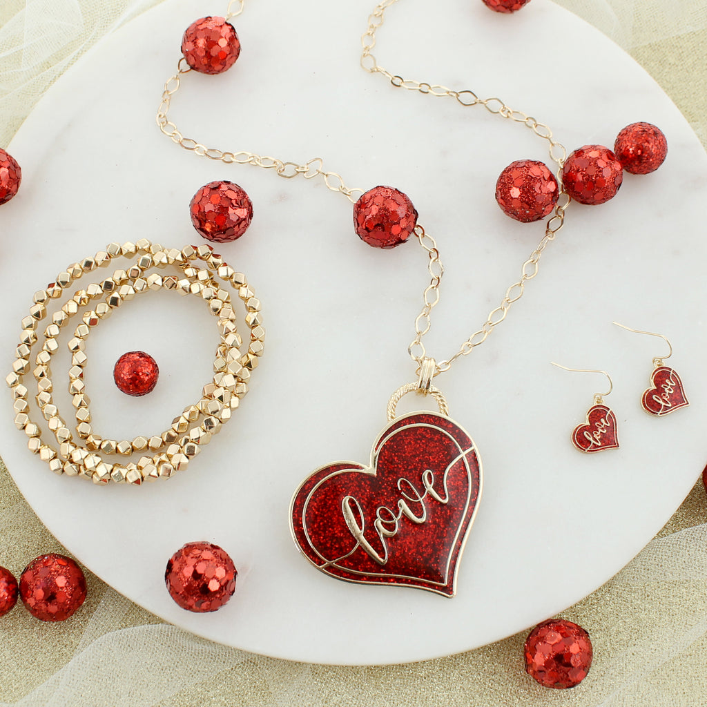 Gold & Red Love Heart Earrings