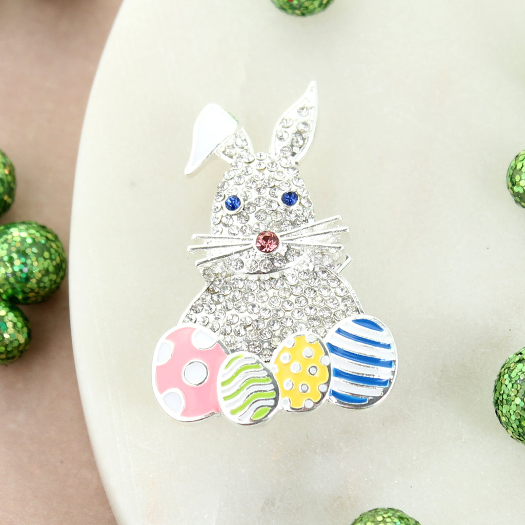 Crystal Bunny w/ Easter Eggs Pin/Pendant