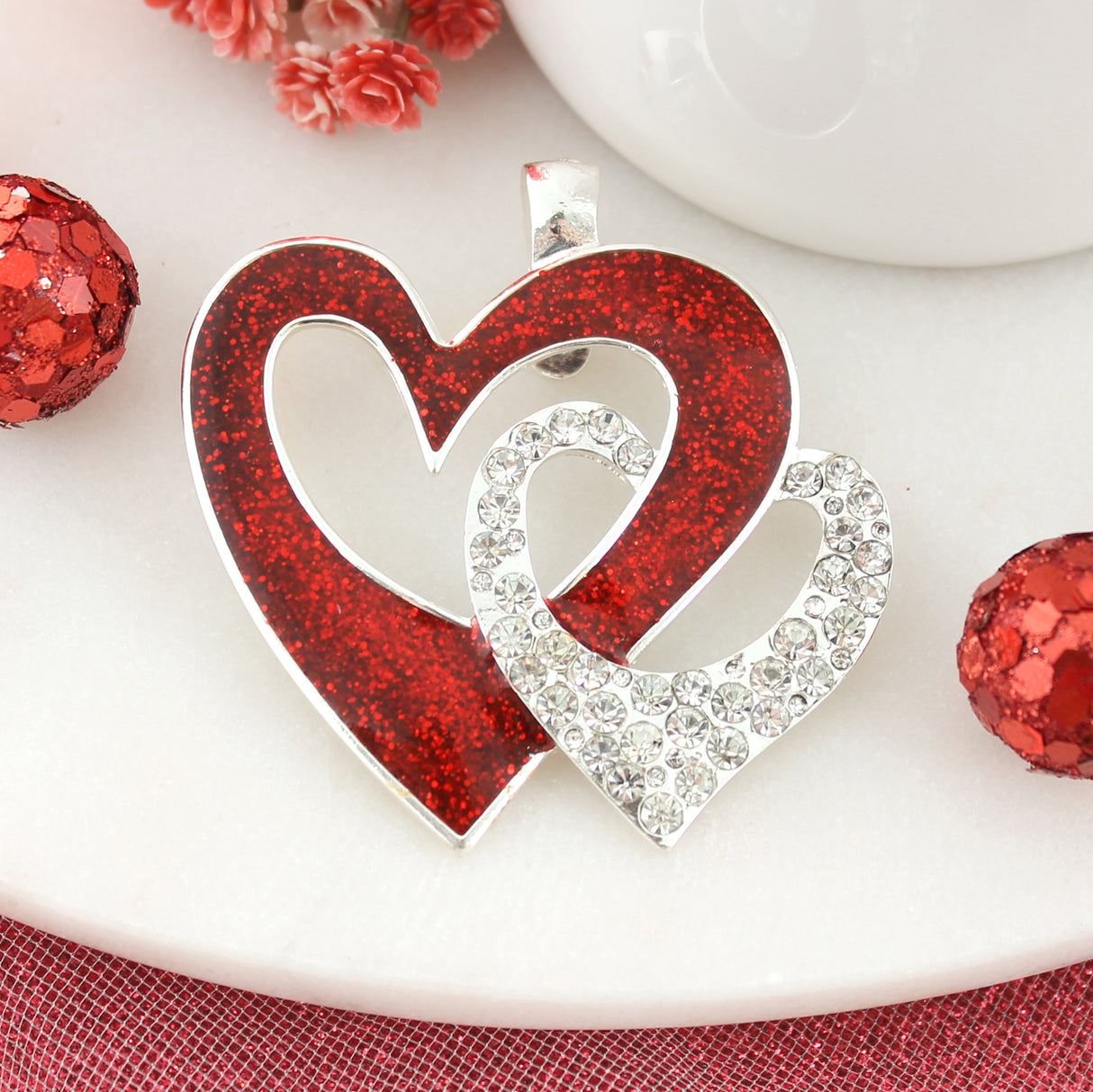 Coming Soon! Enamel & Crystal Interlocking Hearts Pendant