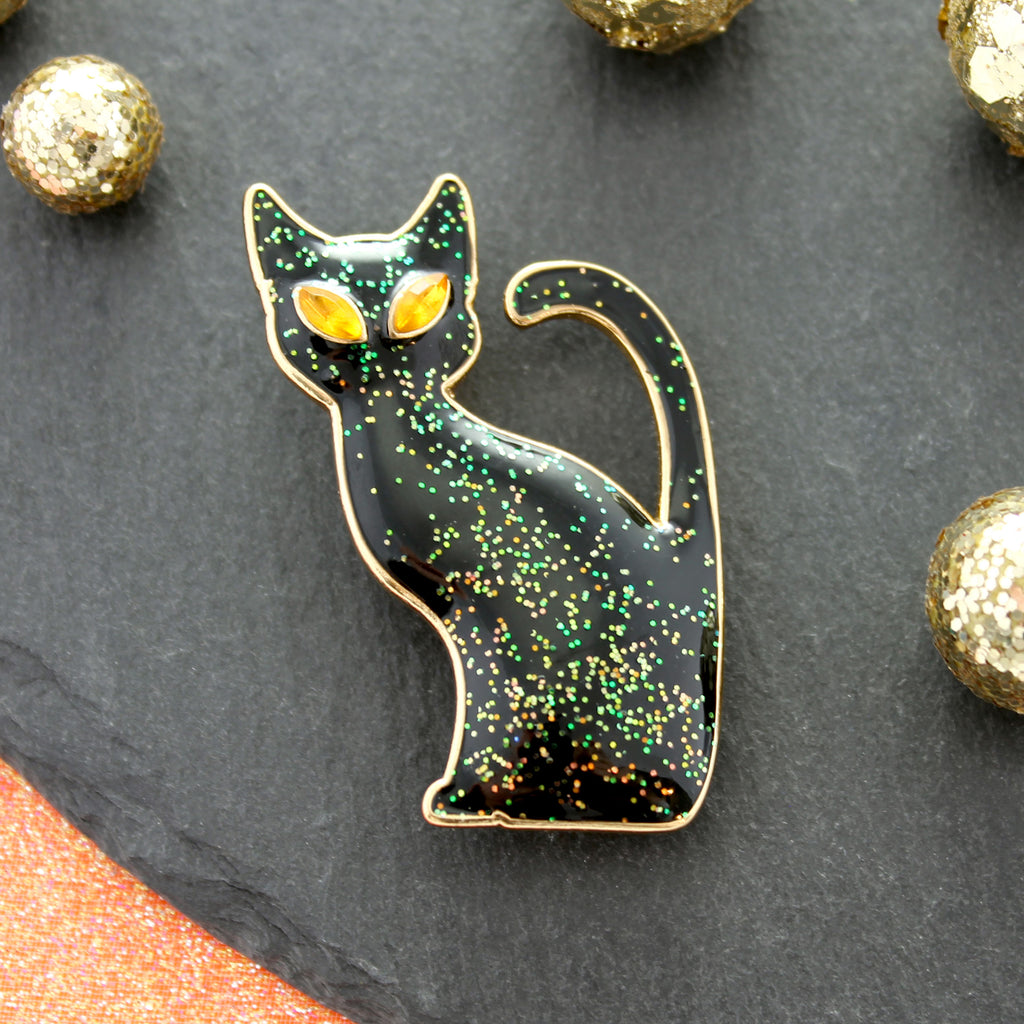 Glitter Enamel Black Cat Pin/Pendant