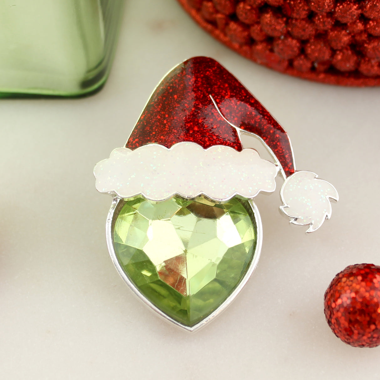 Crystal Mean Green Santa Pin/Pendant