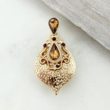 Gold Teardrop Filigree & Crystal Pendant