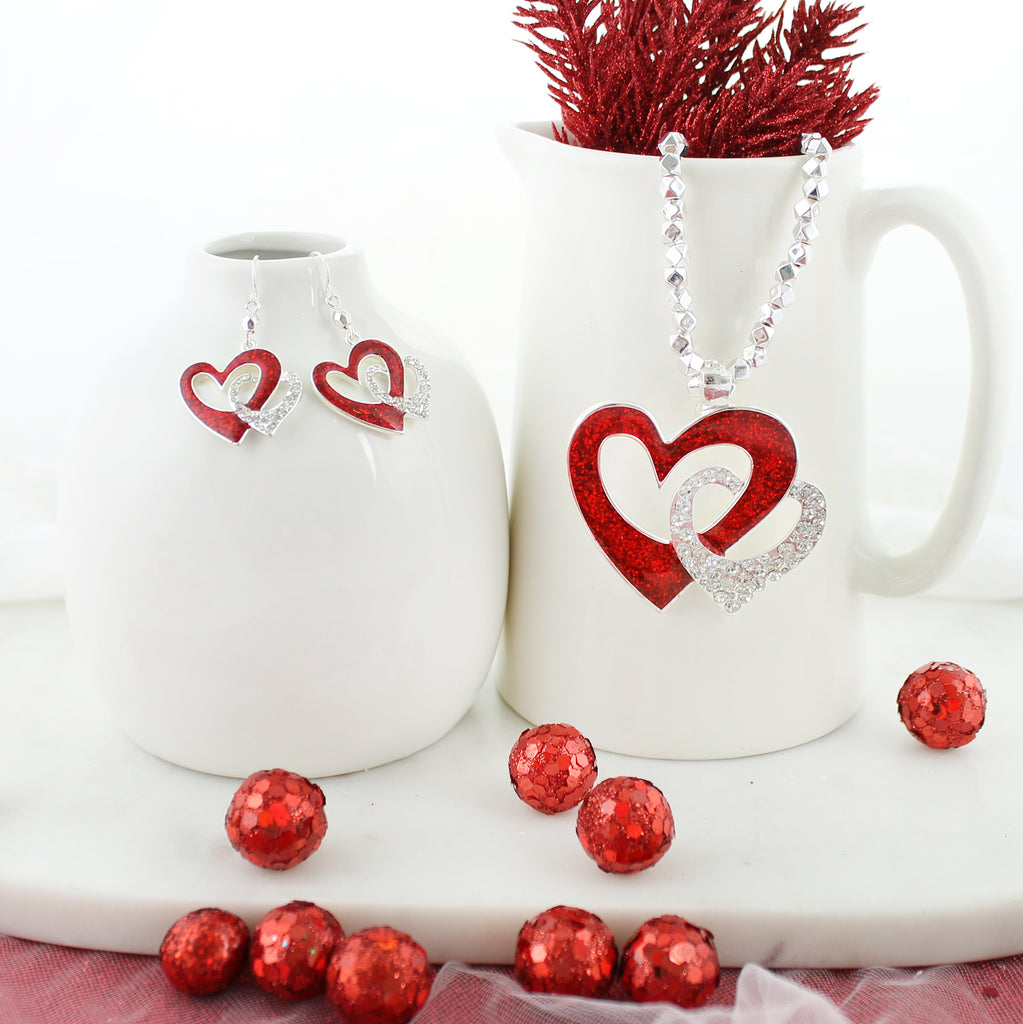 Enamel & Crystal Interlocking Hearts Valentine’s Day Pendant