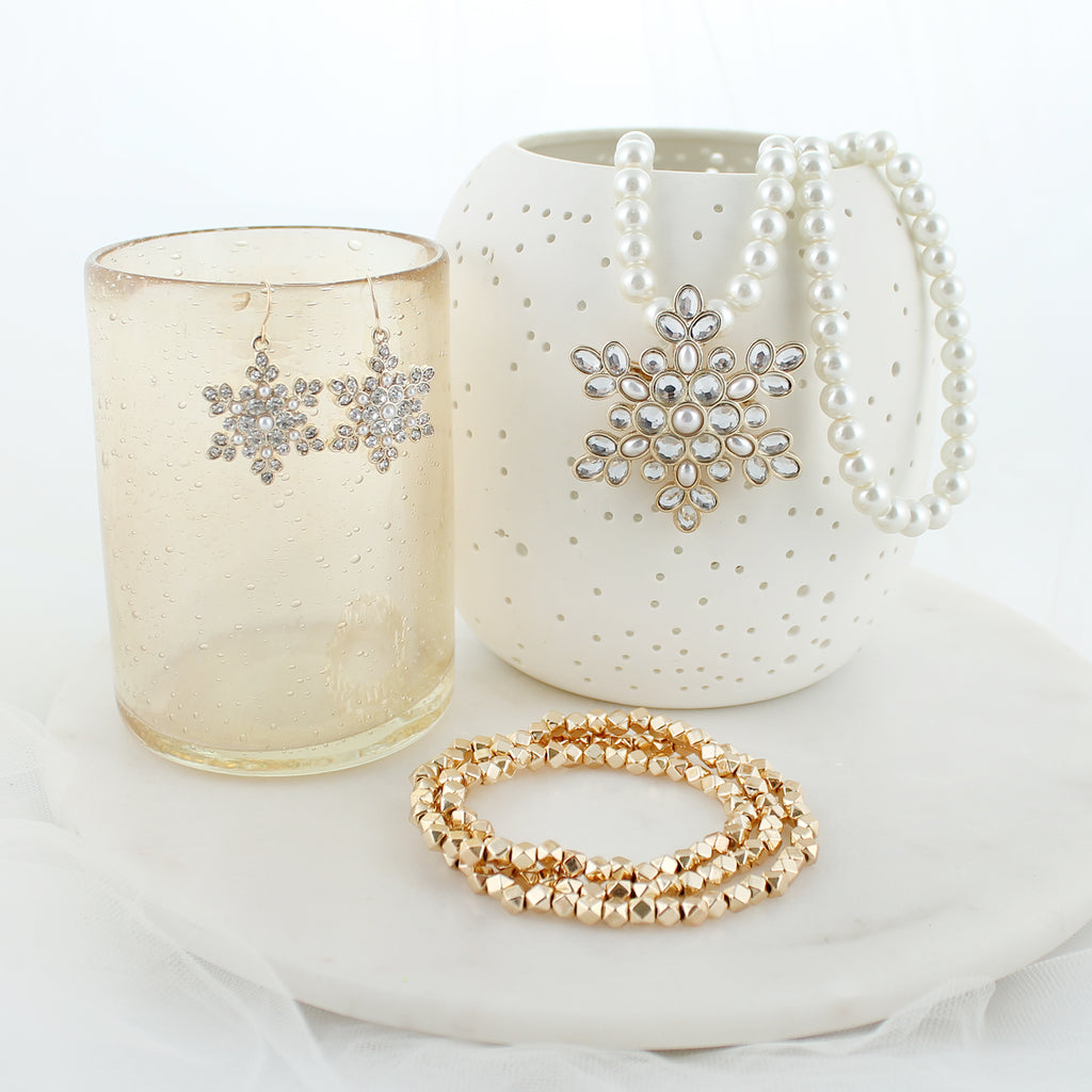Gold Pearl & Crystal Snowflake Christmas Pin/Pendant